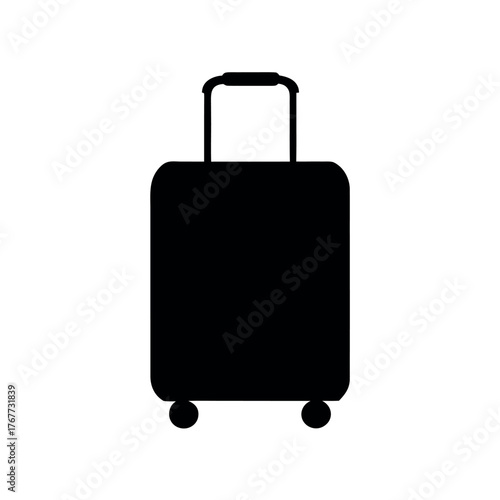 Simple black silhouette of a rolling suitcase with telescopic handle and wheels