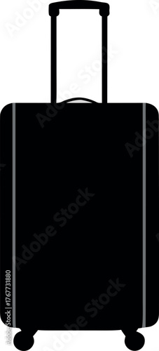 Simple black silhouette of a rolling suitcase with telescopic handle and wheels