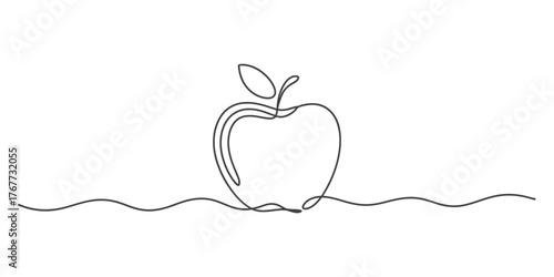 Abstract continuous line drawing of an apple with a wavy base minimalist sketch art vector