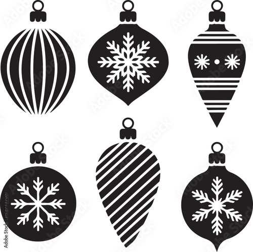  Christmas different baubles vector illustration,