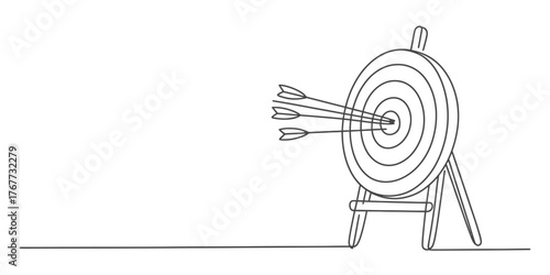 Continuous single line drawing of a target with arrows hitting the bullseye capturing focus and precision vector