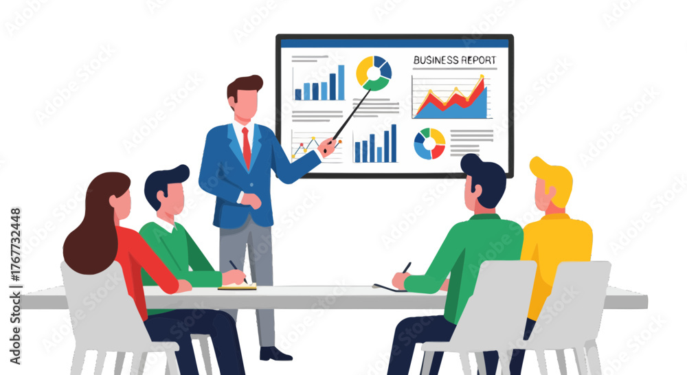 Obraz premium Business Presentation Depicting Data Analysis And Team Collaboration With A Black Backdrop
