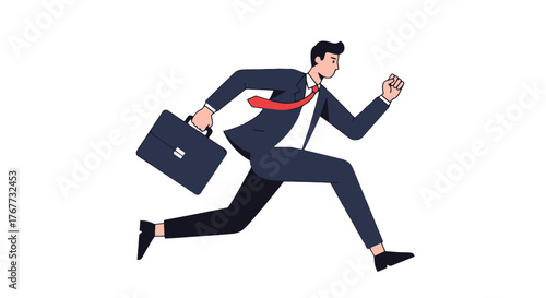 Business Employee Hastily Rushing With Briefcase Toward Success And Achievement Goals
