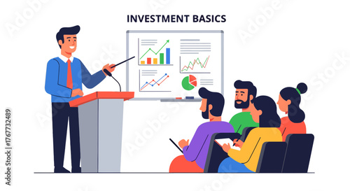 Business Presentation Depicting Investment Strategies and Financial Growth for Audience Members