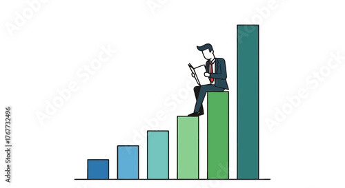 Business Growth Visualization Showing A Businessman Achieving New Heights Successfully