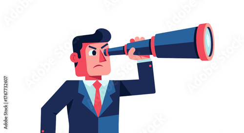 Business Leader Looking Through a Telescope, Observing the Future With Resolve