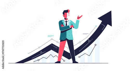 Business Leader Presenting Growth Charts Achieving Commercial Success And Financial Expansion