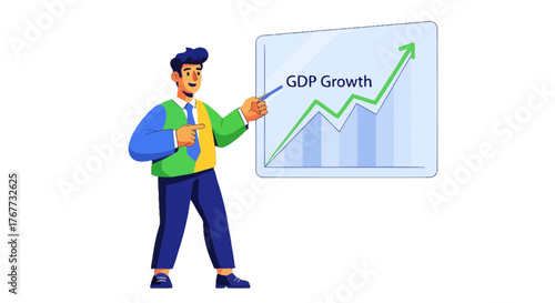 Business Leader Presenting GDP Growth Dynamics on a Graph for Financial Analysis