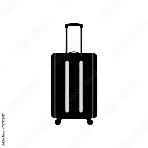 Simple black silhouette of a rolling suitcase with telescopic handle and wheels