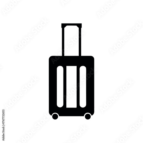 Simple black silhouette of a rolling suitcase with telescopic handle and wheels