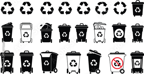 Recycling Bins and Waste Management Icons Set