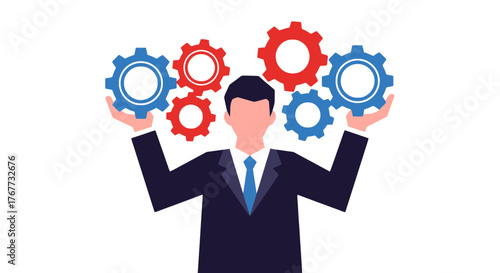 Business Leader Showcasing Efficient Collaboration and Teamwork Through Cogwheel Mechanism