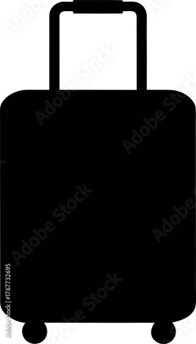 Simple black silhouette of a rolling suitcase with telescopic handle and wheels