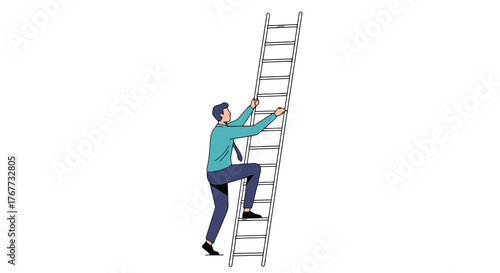 Business Person Ascending Towards Opportunity, Isolated Against a Black Background