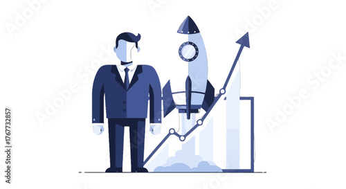 Business Success Ascent Illustration Depicting Startup, Growth, and Rising Achievement