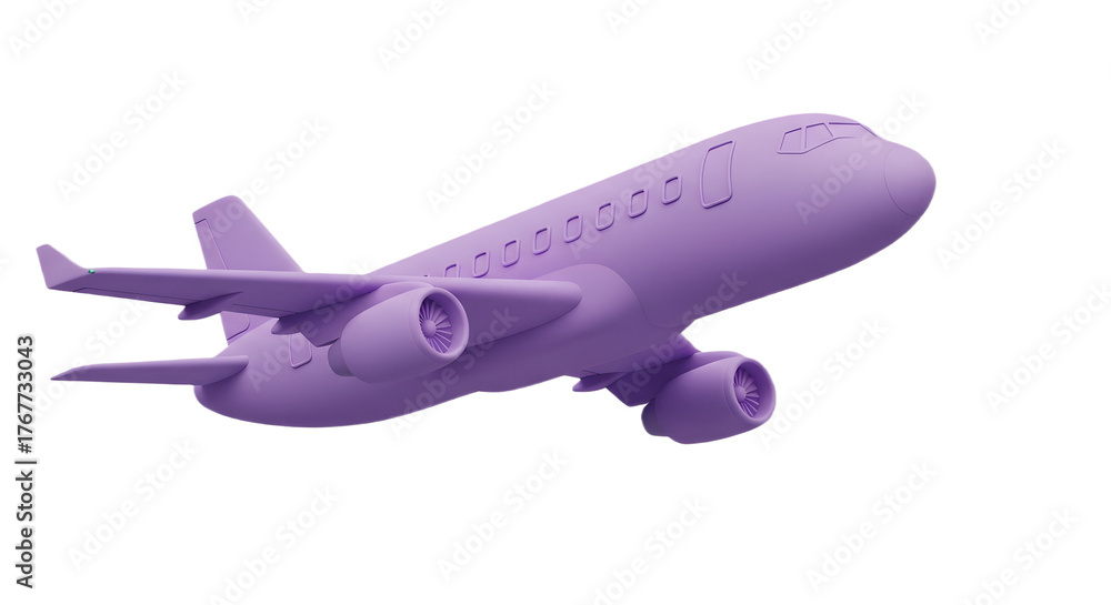 Fototapeta premium A purple airplane flying in a black background view on transparent background
