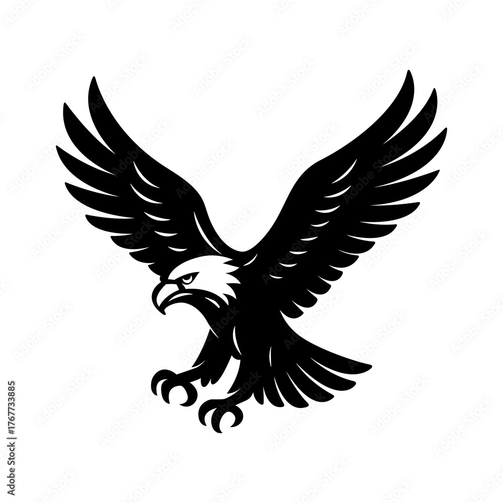 Fototapeta premium Flying Eagle Vector | Bold Eagle Silhouette | Freedom and Strength Symbol | American Bird Illustration | Wildlife Logo | Majestic Winged Art