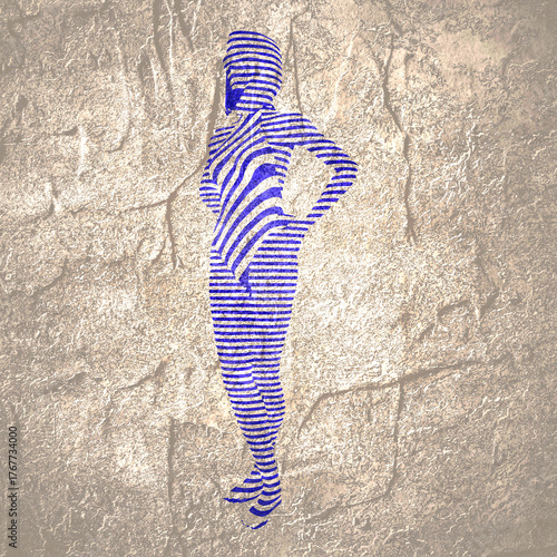 Illustration of a beautiful woman represented in stripes. Young attractive woman.