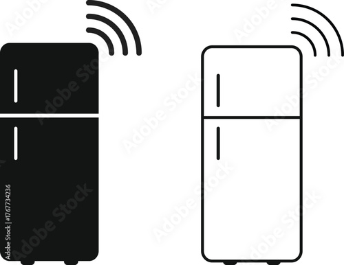 smart fridge icon. IOT Kitchen Appliance symbols. Smart Refrigerator Device icons collection
