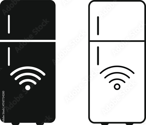 smart fridge icon. IOT Kitchen Appliance symbols. Smart Refrigerator Device icons collection