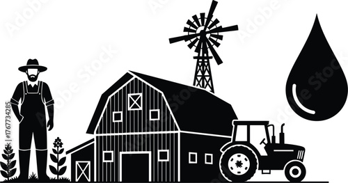 Bold Solid Silhouette Vector Icons of Eco-Friendly Sustainable Agriculture Tools.