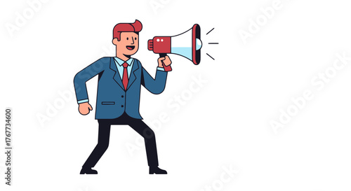 Businessman Broadcasting A Message Through Megaphone On A Dark Backdrop For Communication