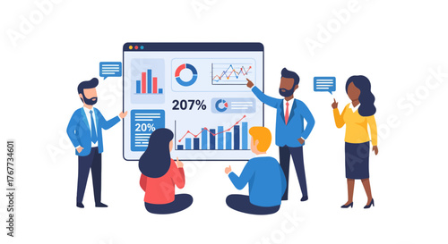 Business Team Analyzing Data Presentation Showing Positive Growth and Success
