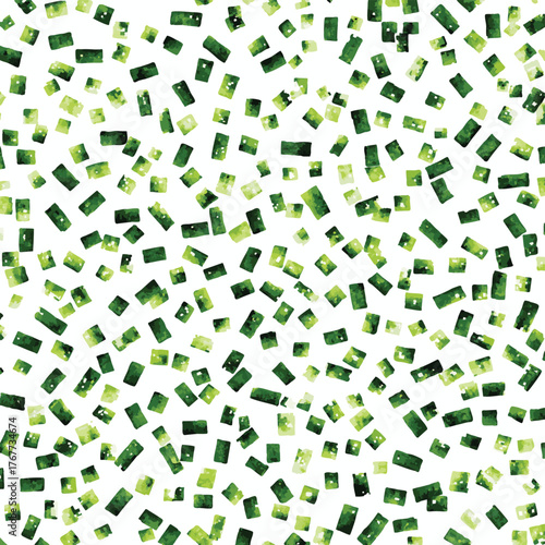 A pattern of pixelated cucumbers scattered across a white background.