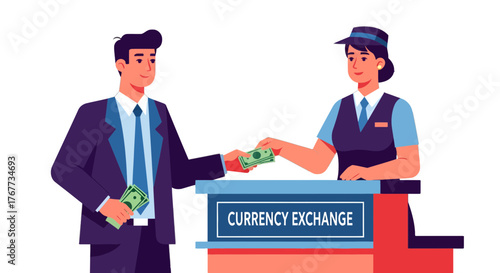 Businessman Exchanging Money At the Currency Exchange Counter For Financial Transactions