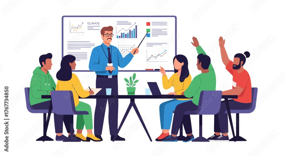 Fototapeta premium Business Team Presentation: A Meeting Focused On Innovation And Collaboration