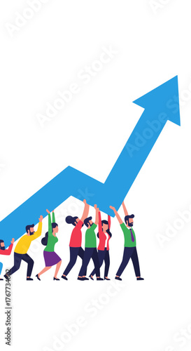 Business Team Elevates Growth Arrow, Achieving Success Through Collaborative Endeavors