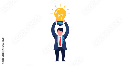 Businessman Holds Bright Bulb Illustrating Concept of Innovation and Creative Ideas