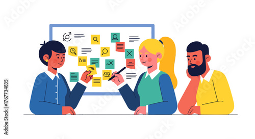 Business Team Planning And Collaborations In An Agile Environment With Sticky Notes