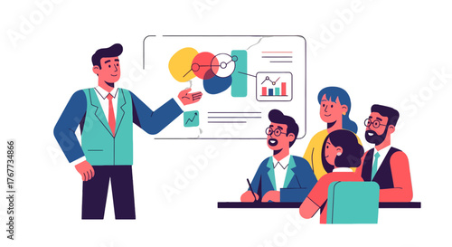 Business Team Presentation Showcasing Data, Strategy, And Future Plans, Illustrative Visualization