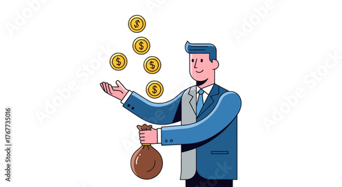 Businessman Showered With Coins on Dark Background Showing Financial Success and Wealth