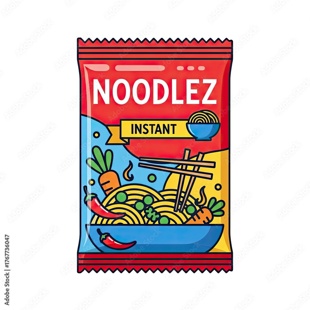 Obraz premium Illustration of instant noodles packet isolated on transparent background, a quick and easy meal