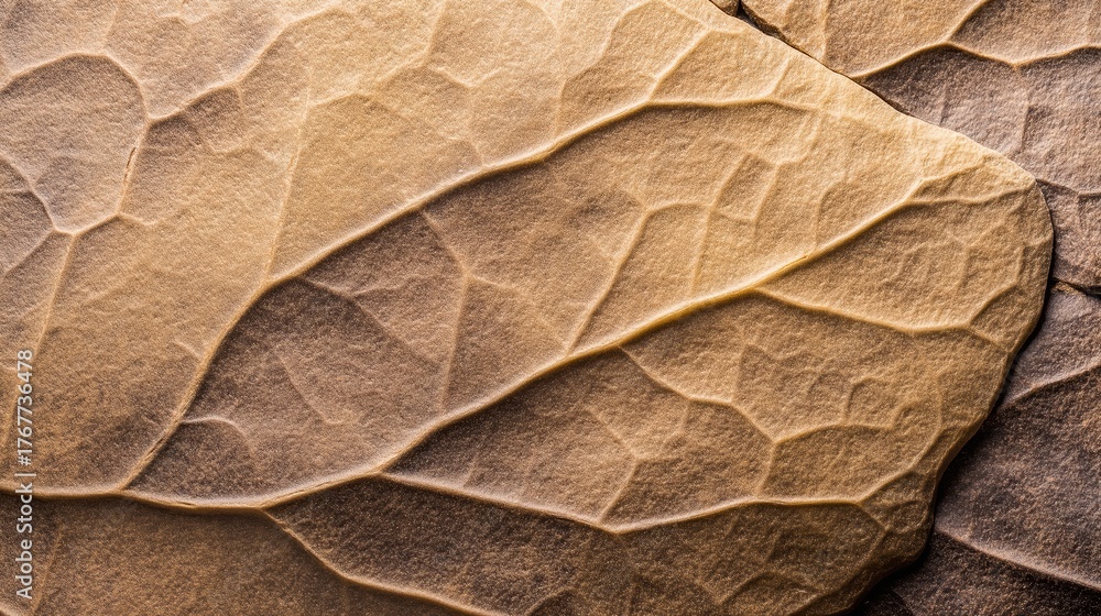 Obraz premium Dried Leaf's Vein: An extreme close-up view unveils the intricate, textured beauty of a dried leaf, highlighting the delicate network of veins.