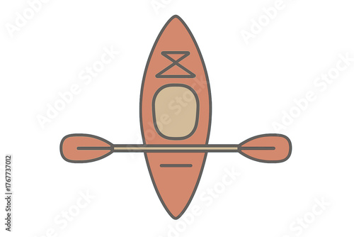 Overhead view of a single kayak and paddle ready for water sports and outdoor recreation