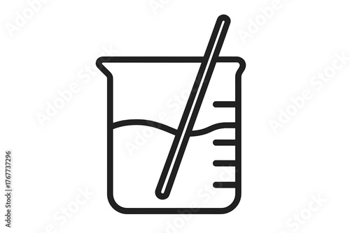Laboratory beaker with liquid and stirring rod for chemistry experiments