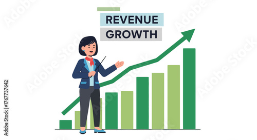 Businesswoman Presenting Upward Revenue Growth on a Chart to Showcase Financial Gains