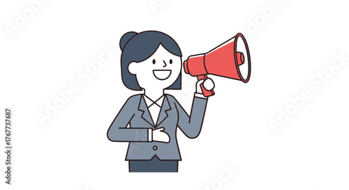 Businesswoman Using Megaphone To Announce Important News Against a Black Background