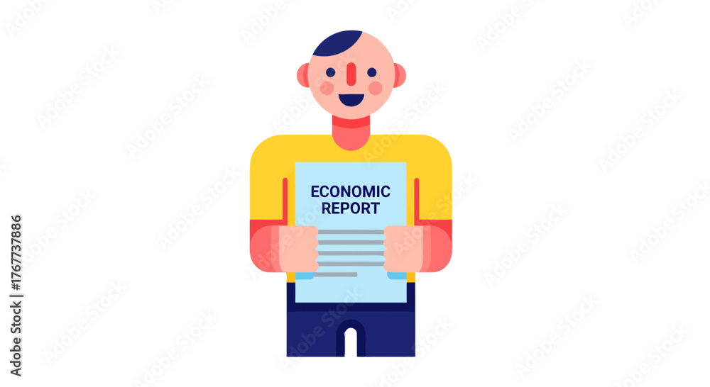 Obraz premium Cartoon Character Holding Economic Report Presentation Against A Dark Backdrop