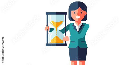 Businesswoman Holding Hourglass Depicting Time Management and Punctuality Concepts