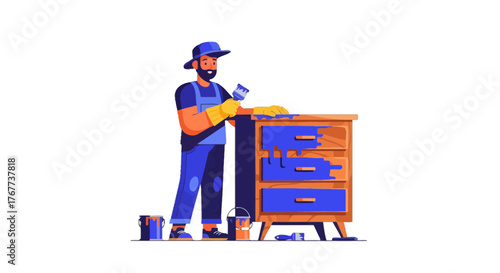 Carpenter Painting Furniture: A Stylish Illustration Of Home Renovation And Decor