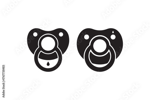 Baby Pacifier Icon Set Black and White Minimalist Baby Care Symbol Collection