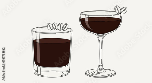 Elegant coffee cocktails illustration showcasing a classic coffee liqueur presentation