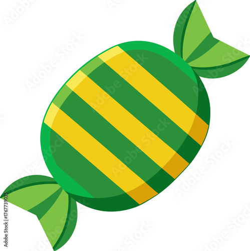 Wrapped candy illustration green and yellow striped sweet vector design element isolated on white background