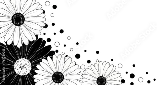 Elegant floral arrangement with delicate daisies and decorative polka dots creating a stylish