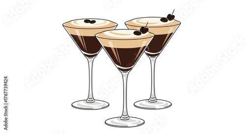 Elegant coffee martinis in stylish glassware illustration evoking sophisticated indulgence and