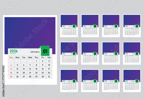 2026 Calendar Template, 2026 wall calendar design abstract template design for 2026 new year, calendar 2026 design